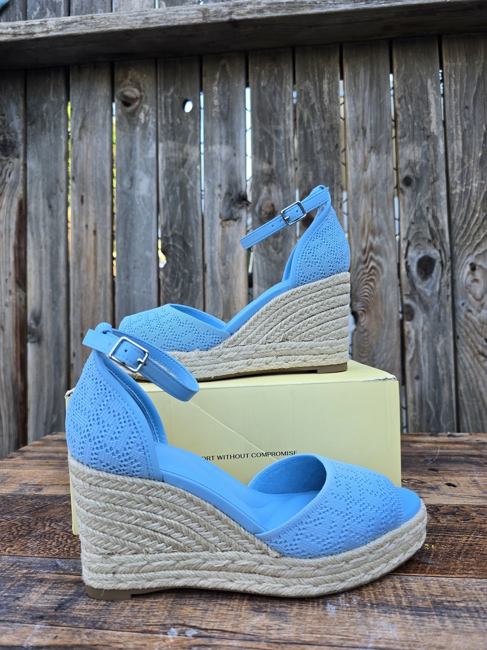 Cozy Island Blue Espadrille Wedge Sandals with Ankle Strap Size 6